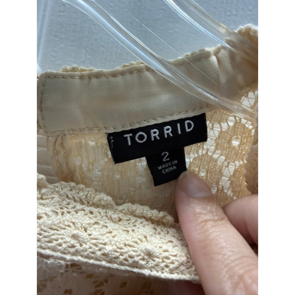 Torrid Mixed Lace High Neck Long Sleeve Blouse Beige Cream 2 2X Victorian - Picture 8 of 10